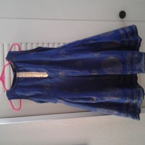 Little girls Dark Blue Dress with Gold Trim